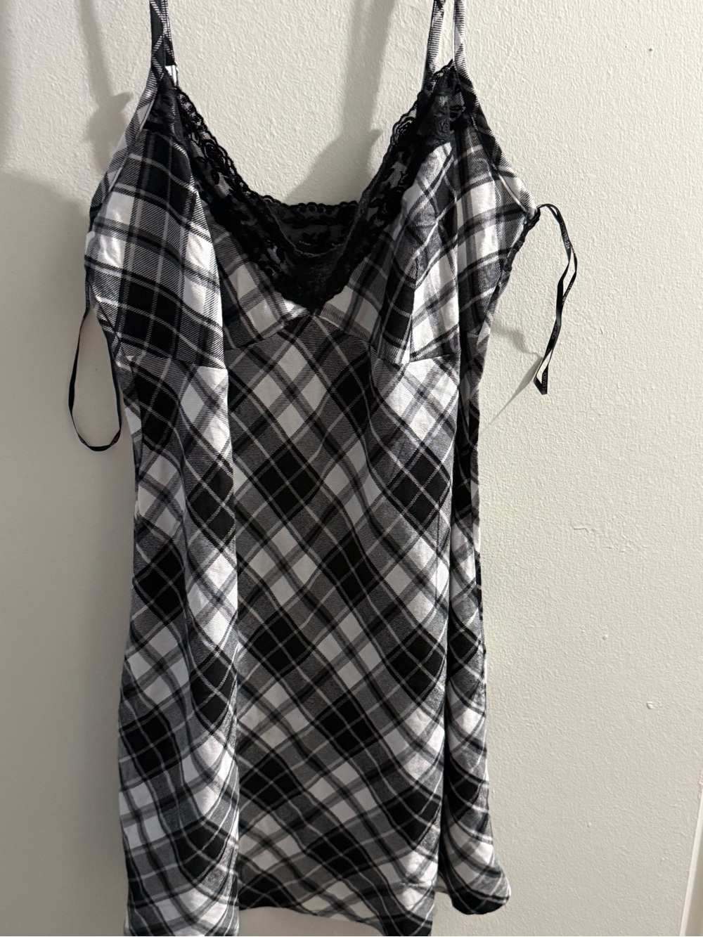 Forever 21 Black & White Plaid Lace-Trim Mini Slip Dress